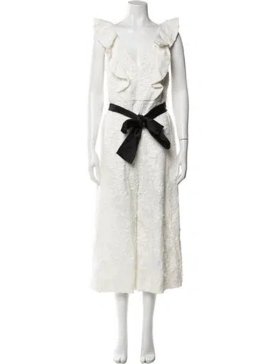 Pre-owned Zimmermann Linen Plunge Neckline Jumpsuit In Neutral