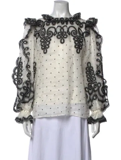 Pre-owned Zimmermann Linen Polka Dot Print Blouse In Neutrals