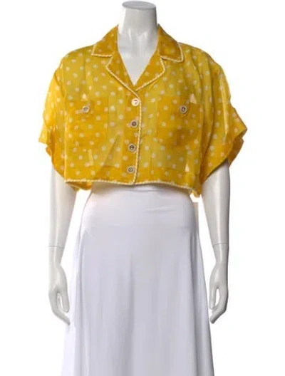 Pre-owned Zimmermann Linen Polka Dot Print Crop Top In Yellow
