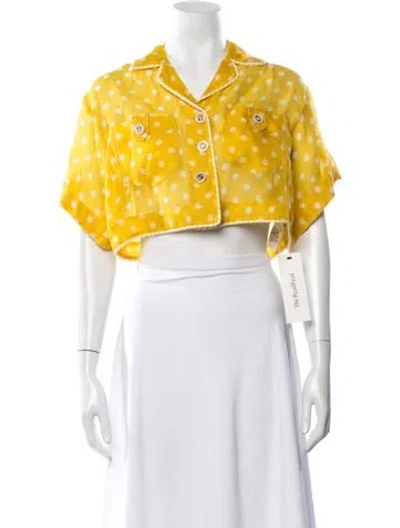 Pre-owned Zimmermann Linen Polka Dot Print Crop Top In Yellow