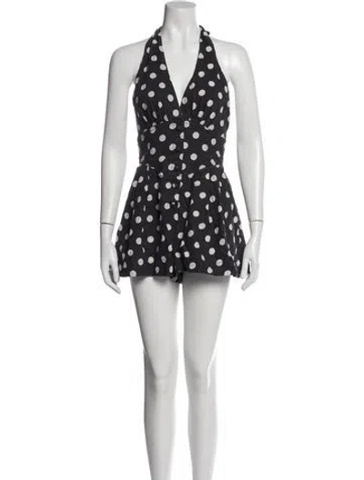 Pre-owned Zimmermann Linen Polka Dot Print Romper In Black