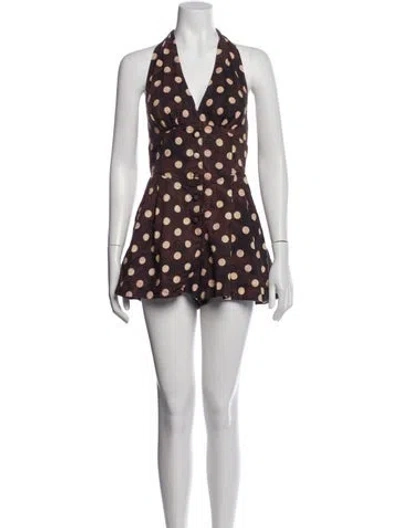 Pre-owned Zimmermann Linen Polka Dot Print Romper In Purple