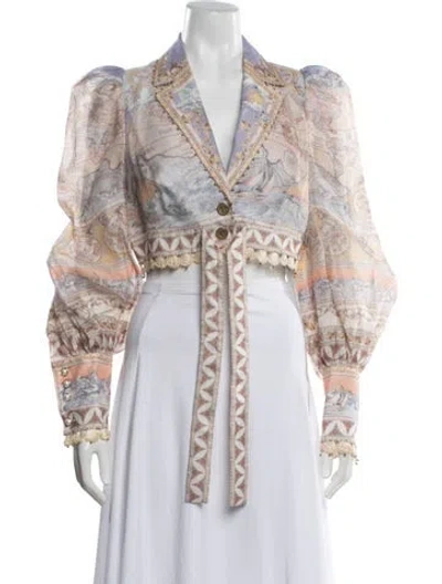 Pre-owned Zimmermann Linen Printed Blazer In Neutrals/pink/purple