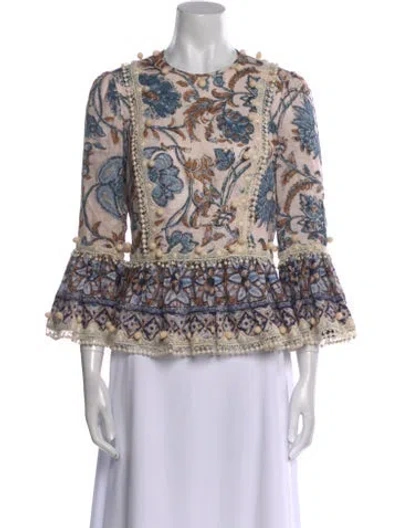 Pre-owned Zimmermann Linen Printed Blouse In Blue