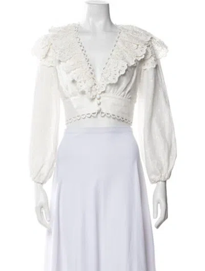 Pre-owned Zimmermann Linen Printed Blouse In Blue/white