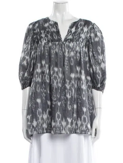 Pre-owned Zimmermann Linen Printed Blouse In Gray