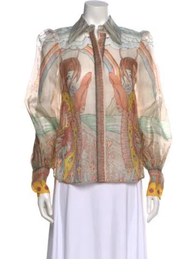 Pre-owned Zimmermann Linen Printed Blouse In Neutral