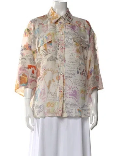 Pre-owned Zimmermann Linen Printed Blouse In Neutral