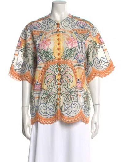 Pre-owned Zimmermann Linen Printed Blouse In Neutral