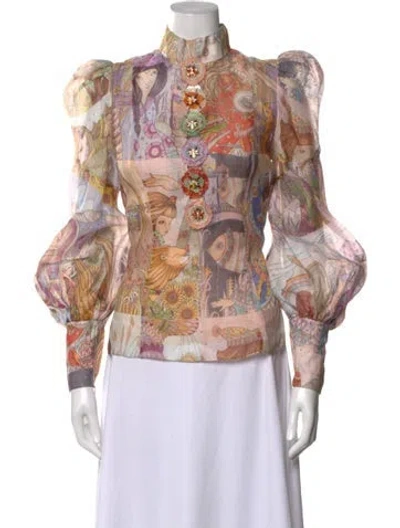 Pre-owned Zimmermann Linen Printed Blouse In Neutral