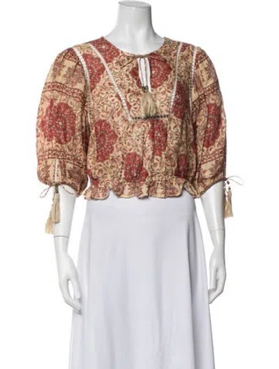 Pre-owned Zimmermann Linen Printed Blouse In Neutrals/red