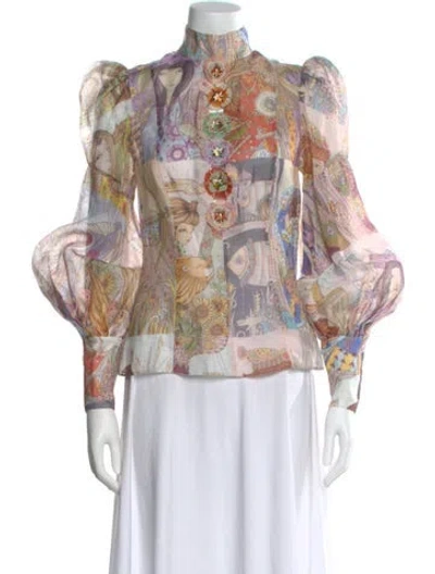Pre-owned Zimmermann Linen Printed Blouse In Pink