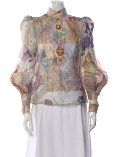 Pre-owned Zimmermann Linen Printed Blouse In Pink