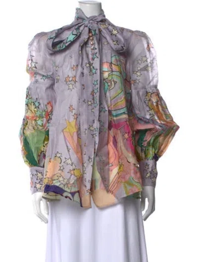 Pre-owned Zimmermann Linen Printed Blouse In Purple