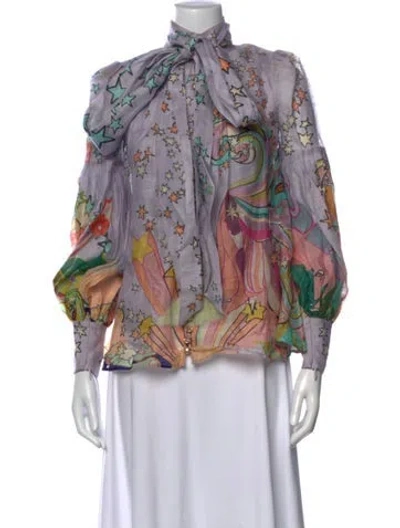 Pre-owned Zimmermann Linen Printed Blouse In Purple