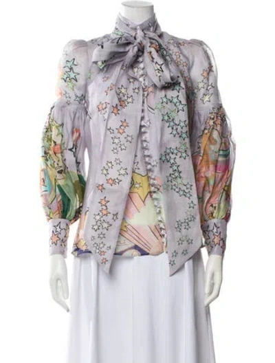 Pre-owned Zimmermann Linen Printed Blouse In Purple