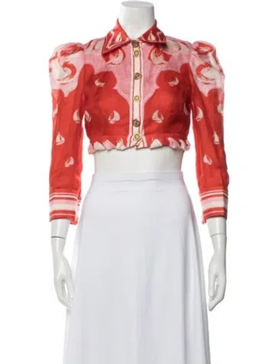 Pre-owned Zimmermann Linen Printed Blouse In Red