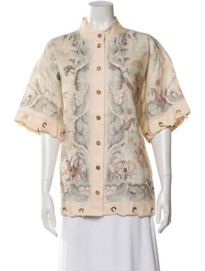 Pre-owned Zimmermann Linen Printed Blouse W/ Tags In Neutral