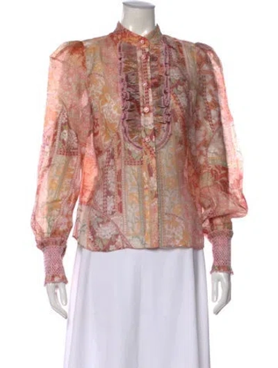Pre-owned Zimmermann Linen Printed Blouse W/ Tags In Neutral