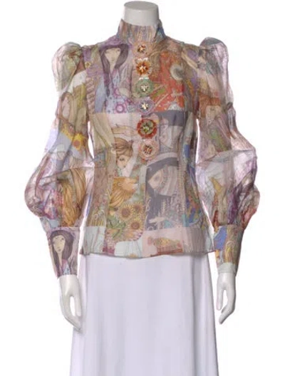 Pre-owned Zimmermann Linen Printed Blouse W/ Tags In White