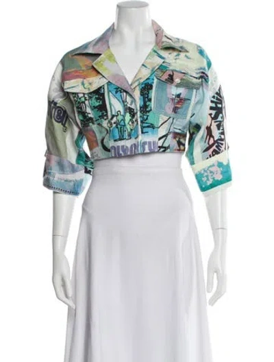 Pre-owned Zimmermann Linen Printed Bolero In Blue