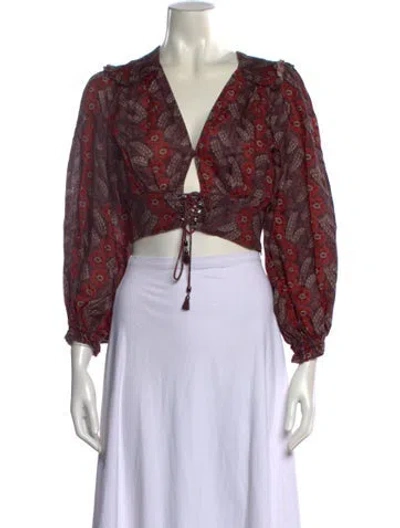 Pre-owned Zimmermann Linen Printed Crop Top In Brown