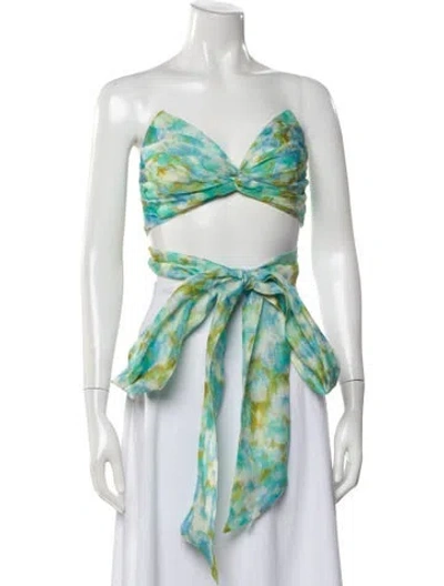 Pre-owned Zimmermann Linen Printed Crop Top In Green