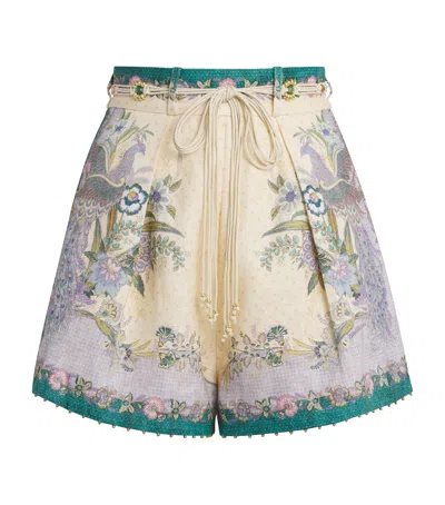 Zimmermann Linen Printed Indra Tuck Shorts In Sand