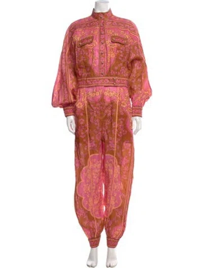 Pre-owned Zimmermann Linen Printed Jumpsuit In Pink