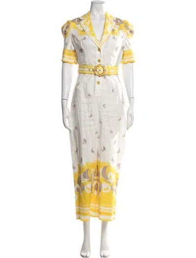 Pre-owned Zimmermann Linen Printed Jumpsuit In White
