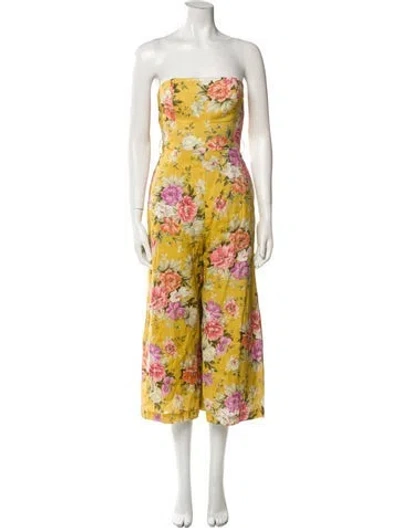Pre-owned Zimmermann Linen Printed Jumpsuit In Yellow