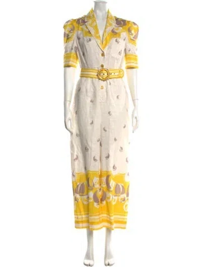 Pre-owned Zimmermann Linen Printed Jumpsuit In Yellow