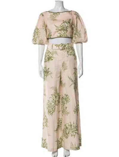 Pre-owned Zimmermann Linen Printed Pant Set In Pink