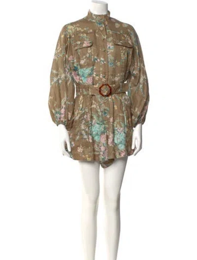 Pre-owned Zimmermann Linen Printed Romper In Brown