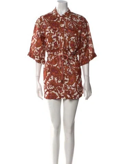 Pre-owned Zimmermann Linen Printed Romper In Brown