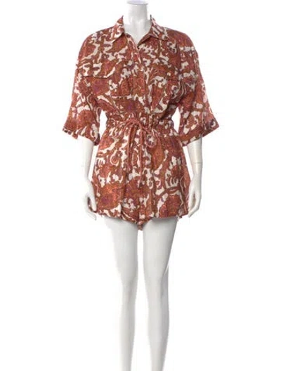 Pre-owned Zimmermann Linen Printed Romper In Brown