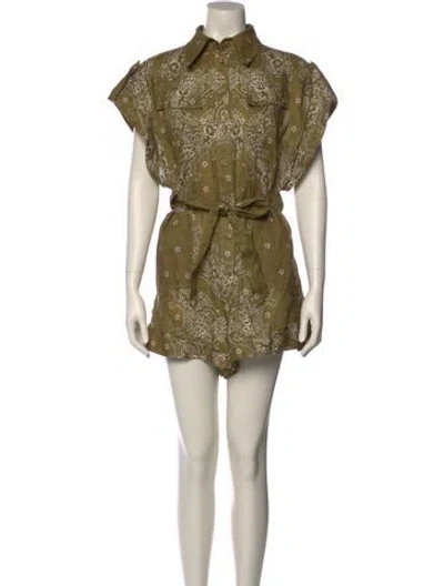 Pre-owned Zimmermann Linen Printed Romper In Green