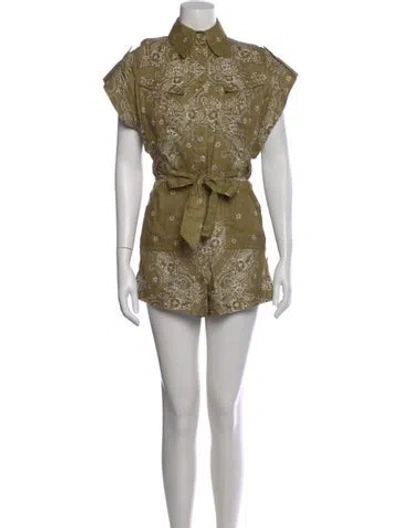 Pre-owned Zimmermann Linen Printed Romper In Green