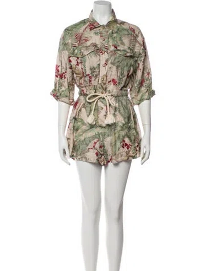 Pre-owned Zimmermann Linen Printed Romper In Multi