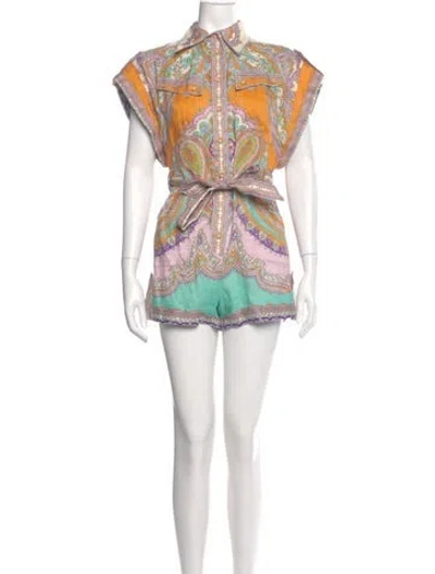 Pre-owned Zimmermann Linen Printed Romper In Multi