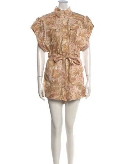 Pre-owned Zimmermann Linen Printed Romper In Neutral