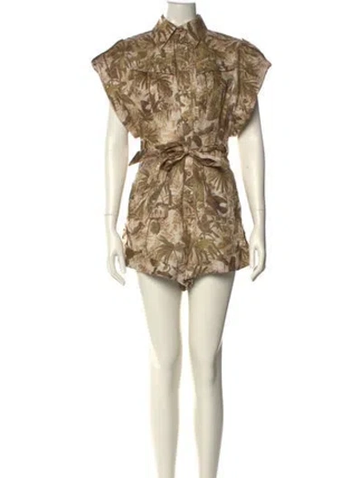 Pre-owned Zimmermann Linen Printed Romper In Neutral