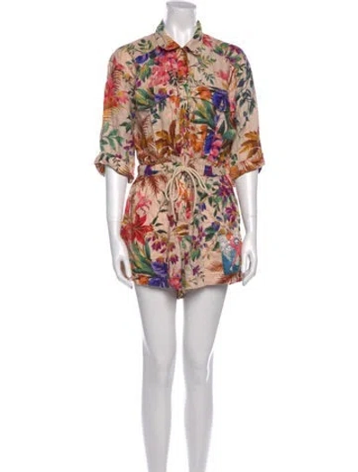 Pre-owned Zimmermann Linen Printed Romper In Neutral