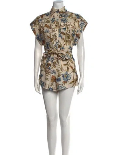 Pre-owned Zimmermann Linen Printed Romper In Neutral