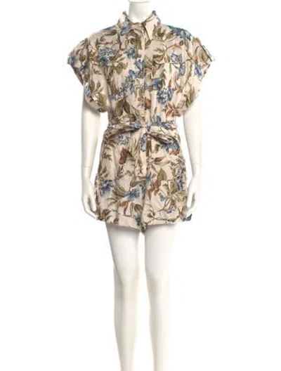 Pre-owned Zimmermann Linen Printed Romper In Neutral