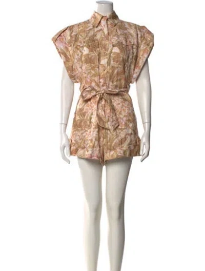 Pre-owned Zimmermann Linen Printed Romper In Neutral