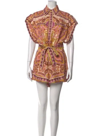 Pre-owned Zimmermann Linen Printed Romper In Neutral