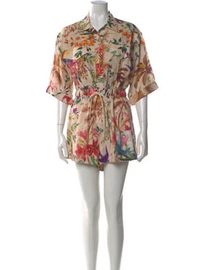 Pre-owned Zimmermann Linen Printed Romper In Neutral