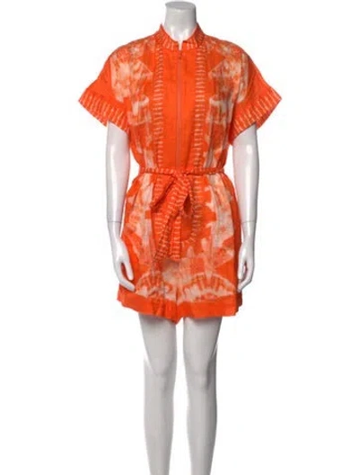 Pre-owned Zimmermann Linen Printed Romper In Orange