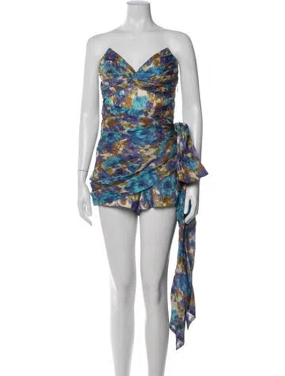 Pre-owned Zimmermann Linen Printed Romper W/ Tags In Purple